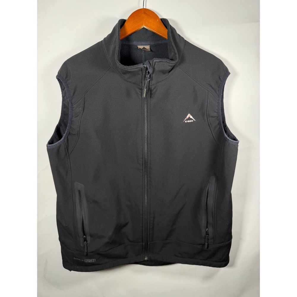 K-Way Softshell 2 Vest Mens XL Black Fleece Lined Full Zip Outdoor Gilet